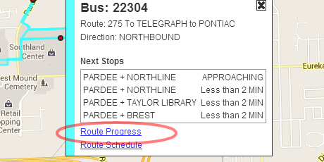 Selecting the route progress view.